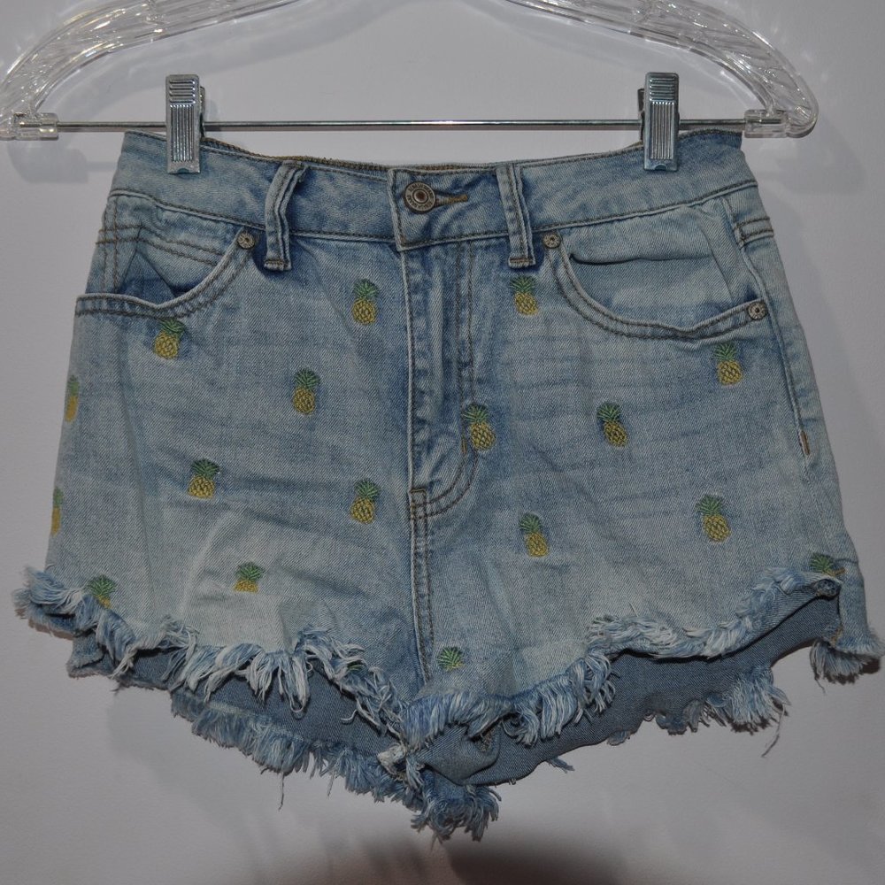 Pineapple Embroidered Jean Shorts